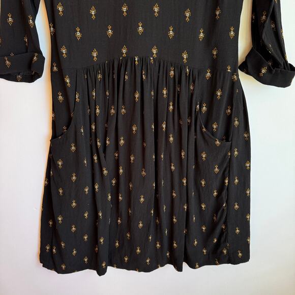 Garnet Hill Bohemian Tiered Pocket Detail Dress Size 4 Black Floral Emblem Print - Picture 6 of 16